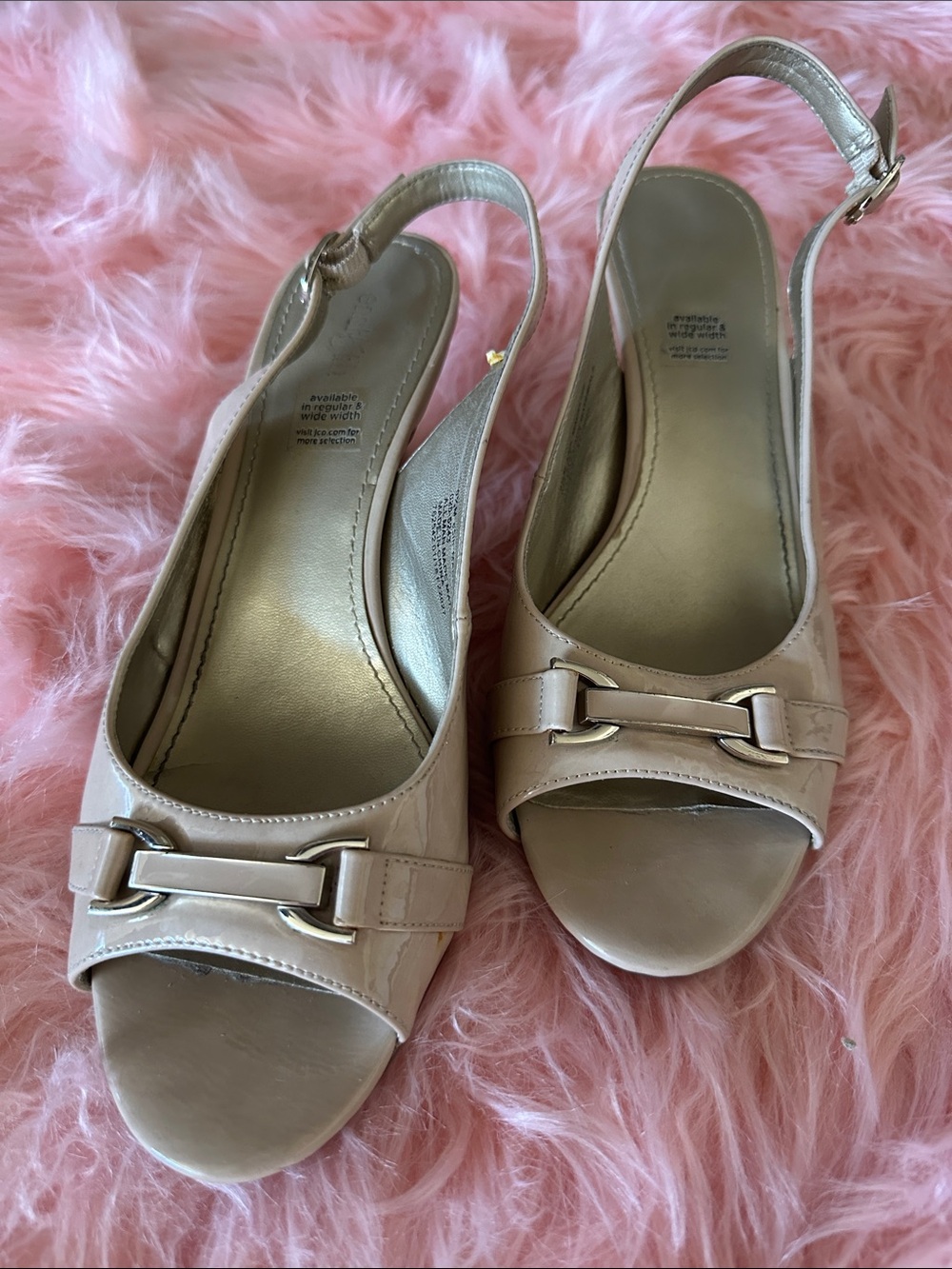 Women’s Nude Slingback Peep-Toe Heels with Metal Accent